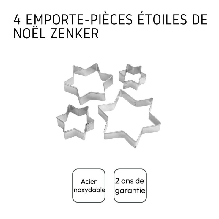 Emporte-pièces étoiles en inox - lot de 4 - 3,5 à 7,5 cm