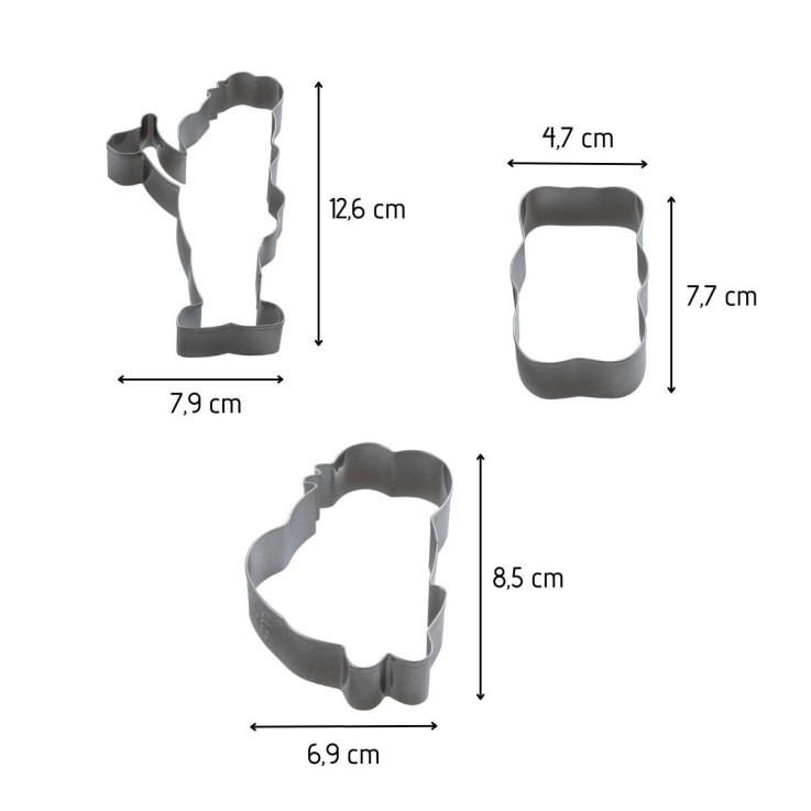 Lot de 3 emporte-pièces oursons en inox