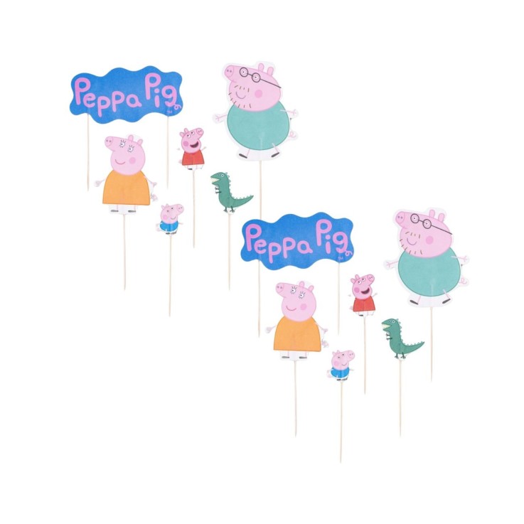 Décorations de gâteau Peppa Pig en papier et bois de bouleau - lot de 24 - multicolores