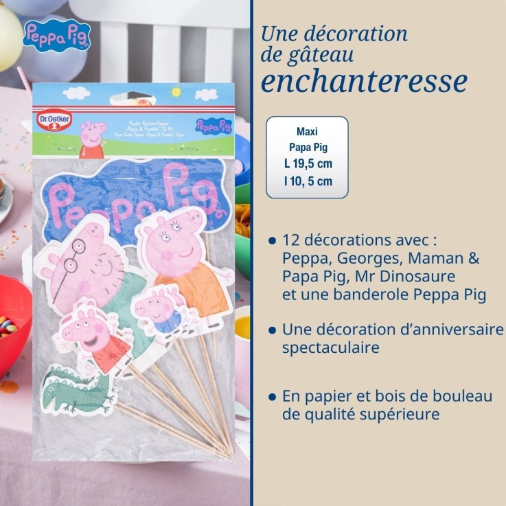 Décorations de gâteau Peppa Pig en papier et bois de bouleau - lot de 24 - multicolores