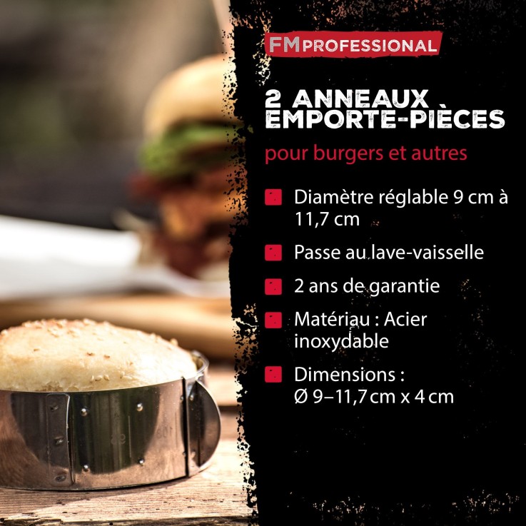 Lot de 2 cercles pâtissiers réglables en inox - 9 à 11,7 cm