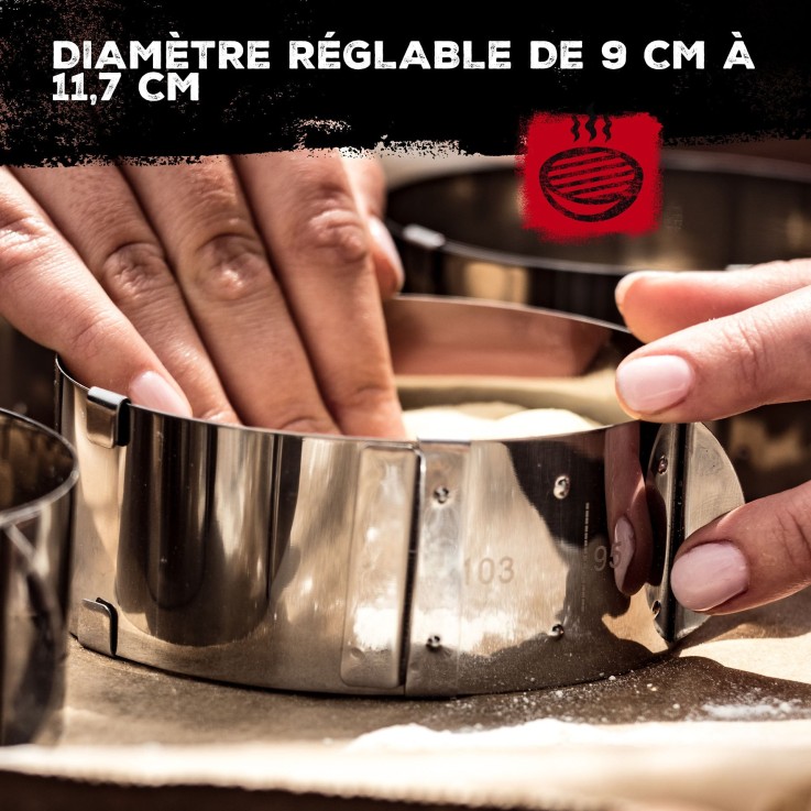Lot de 2 cercles pâtissiers réglables en inox - 9 à 11,7 cm