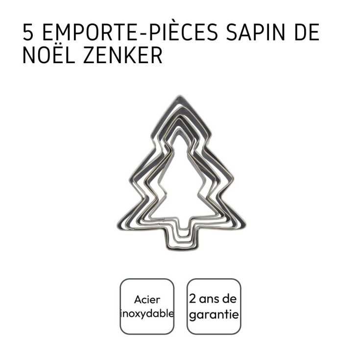 Emporte-pièces en inox - lot de 5 - forme de sapin de Noël