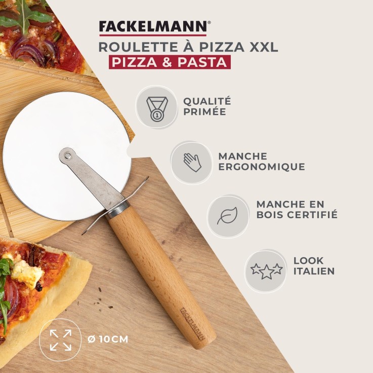 Roulette à pizza Pizza & Pasta en bois et inox - 23 cm