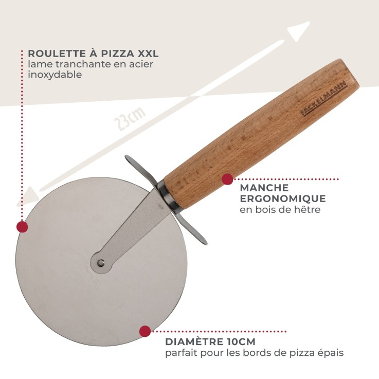 Roulette à pizza Pizza & Pasta en bois et inox - 23 cm