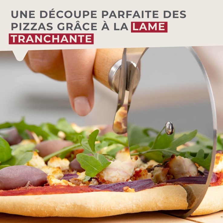 Roulette à pizza Pizza & Pasta en bois et inox - 23 cm