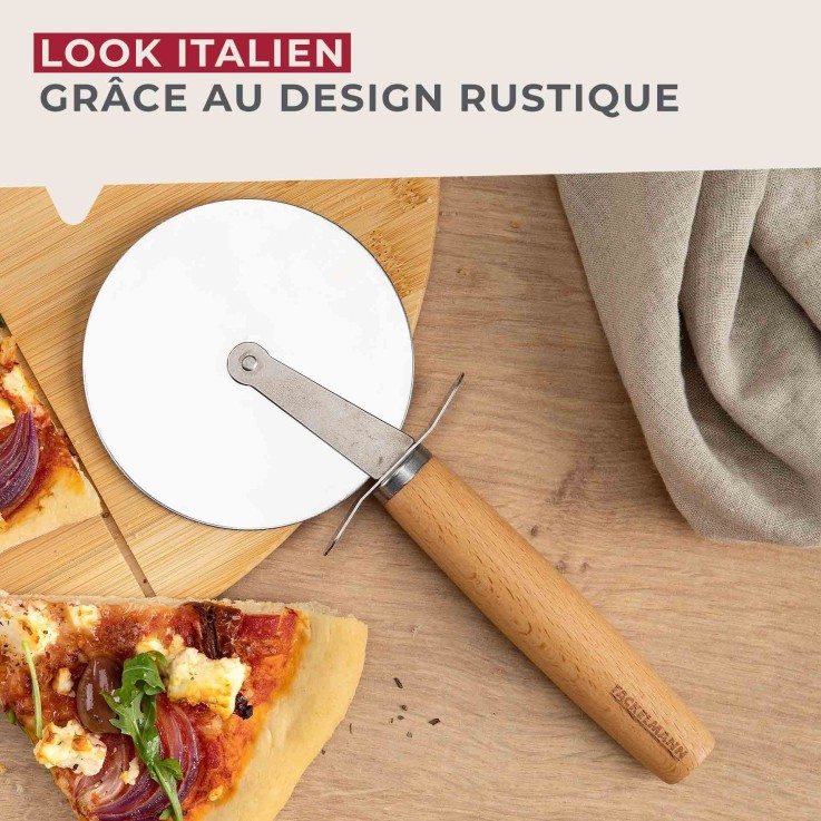Roulette à pizza Pizza & Pasta en bois et inox - 23 cm