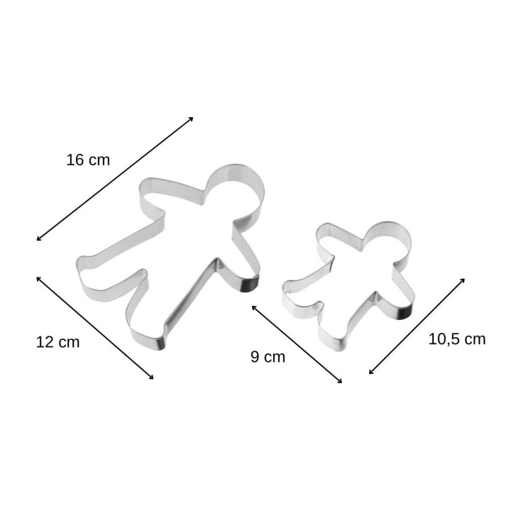 Lot de 2 emporte-pièces en inox - bonhommes en pain d'épices - 2 tailles