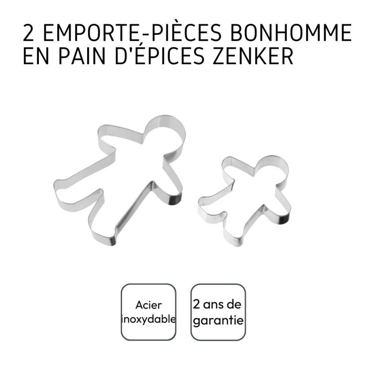 Lot de 2 emporte-pièces en inox - bonhommes en pain d'épices - 2 tailles