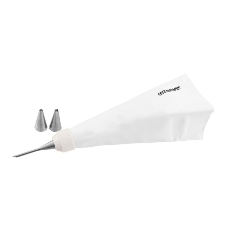 Poche à douille en coton, 3 douilles en inox - 28 cm - blanche