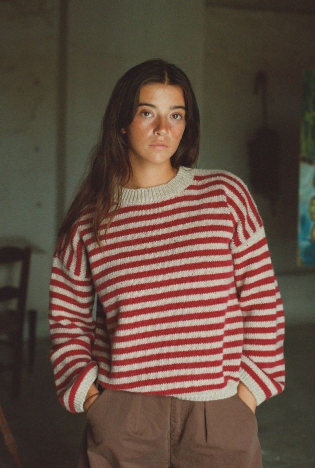 Pull Isa Rayures Rouges en Laine Alpaga