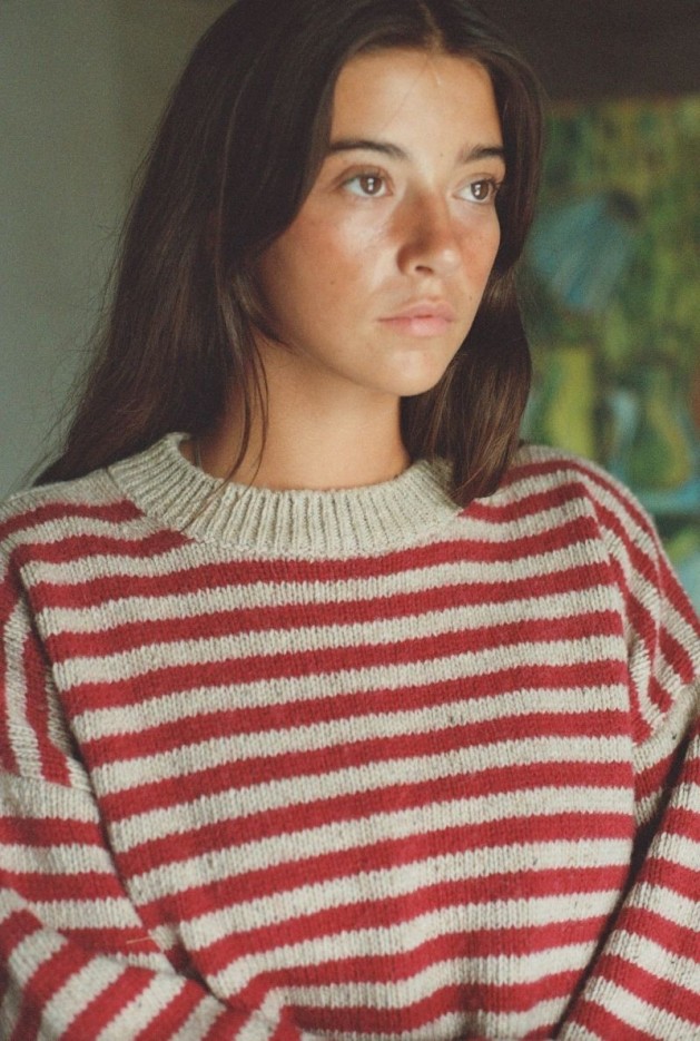Pull Isa Rayures Rouges en Laine Alpaga