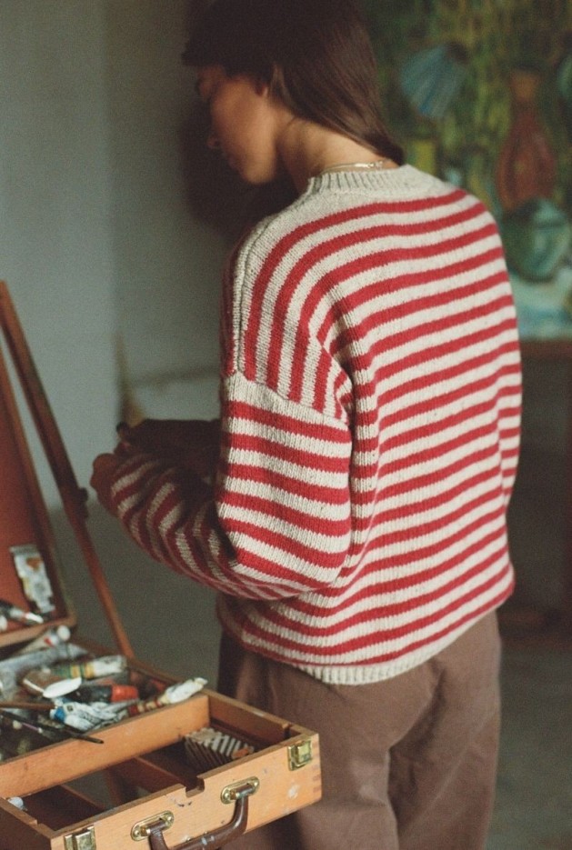 Pull Isa Rayures Rouges en Laine Alpaga