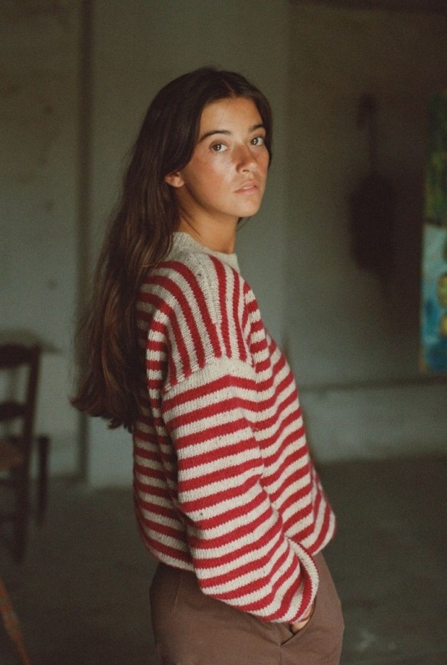 Pull Isa Rayures Rouges en Laine Alpaga