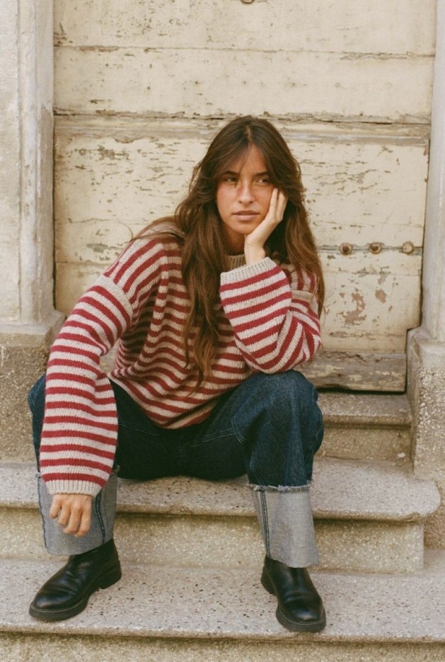 Pull Isa Rayures Rouges en Laine Alpaga
