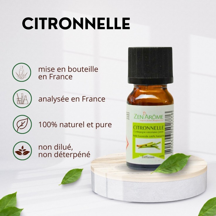 Huile essentielle de citronnelle pure et naturelle - 10 ml