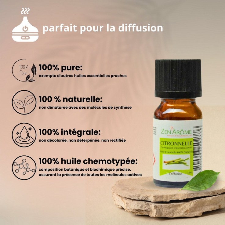 Huile essentielle de citronnelle pure et naturelle - 10 ml