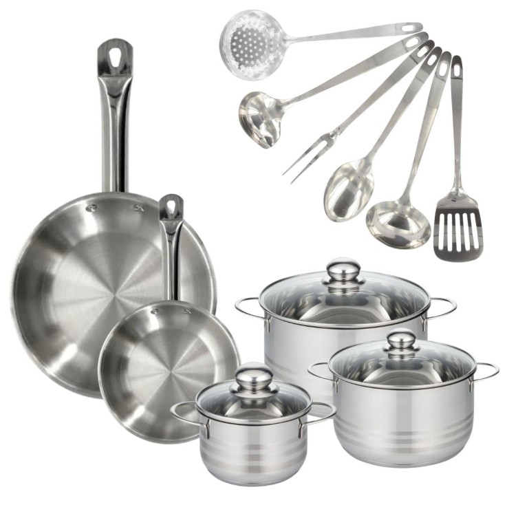 Batterie de cuisine Etherna en inox - 11 pièces - poêles, faitouts et ustensiles
