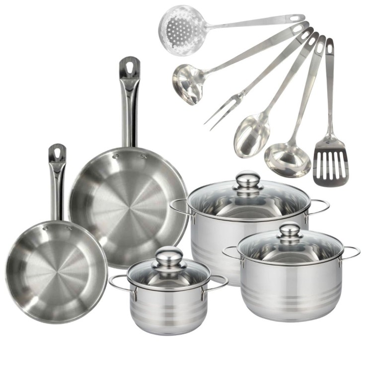 Batterie de cuisine Eterna en inox - 2 poêles, 3 faitouts, 6 ustensiles