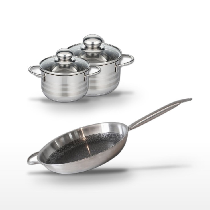 Batterie de cuisine Relief Solution en inox - 32, 16 et 14 cm