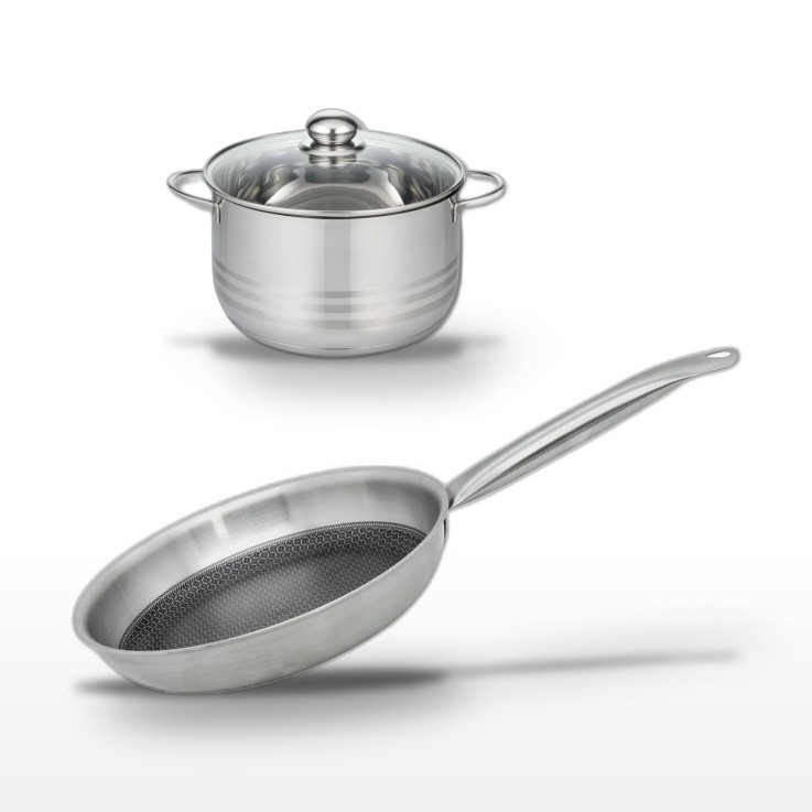 Batterie de cuisine Relief Solution en inox - 24 cm - 20 cm - noire