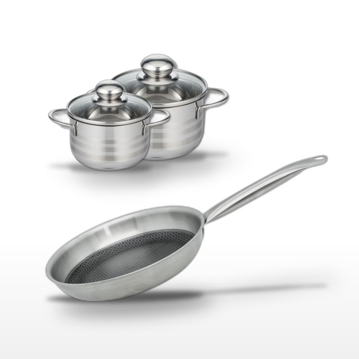 Batterie de cuisine Relief Solution en inox - 28/12/14 cm - noire