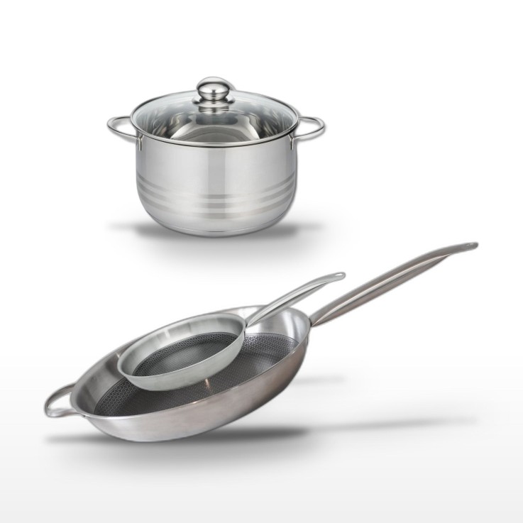 Batterie de cuisine Relief Solution en inox - 24 et 32 cm - noire