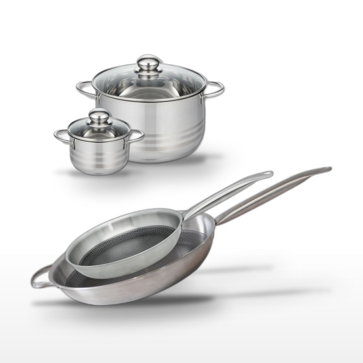 Batterie de cuisine Relief Solution en inox - 12/20 et 28/32 cm - noire