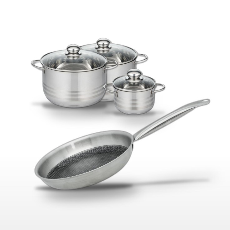 Batterie de cuisine Relief Solution en inox - 14/20/24/28 cm - noir