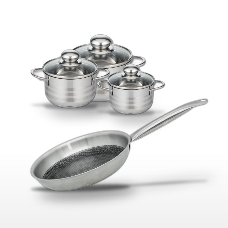 Batterie de cuisine Relief Solution en inox - 12/14/16/24 cm - noire