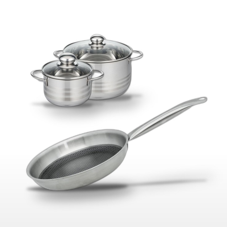 Batterie de cuisine Relief Solution Brillant en inox - 28/20/16 cm - noire