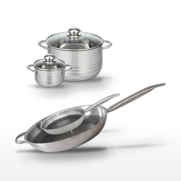 Batterie de cuisine Relief Solution en inox et aluminium - 12/20/24/32 cm - noire