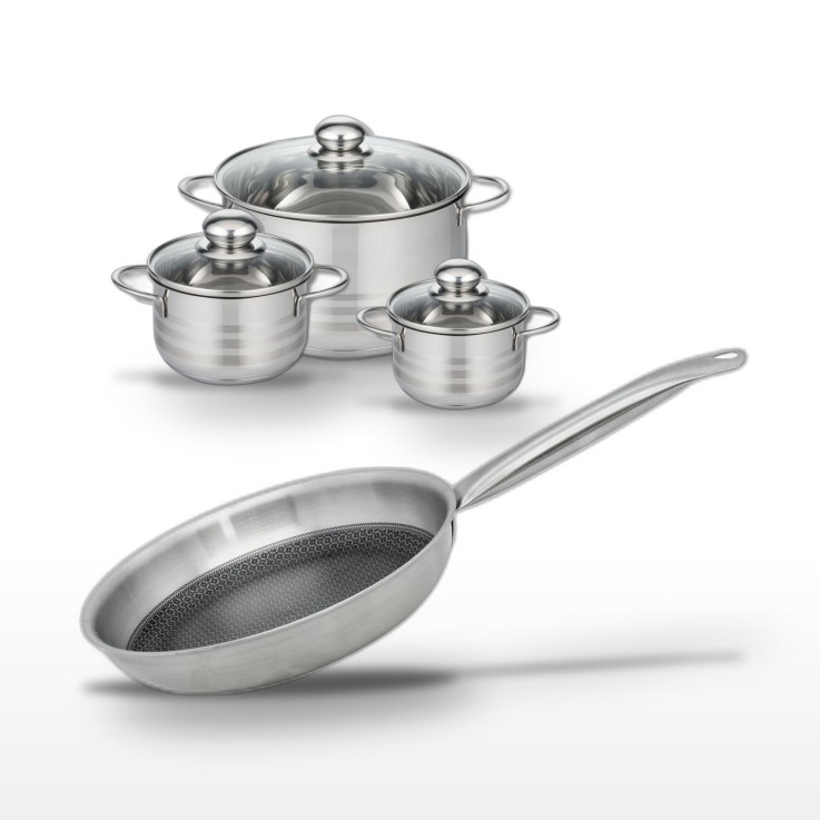 Batterie de cuisine Relief Solution en inox - 12, 14, 20 et 24 cm - noire