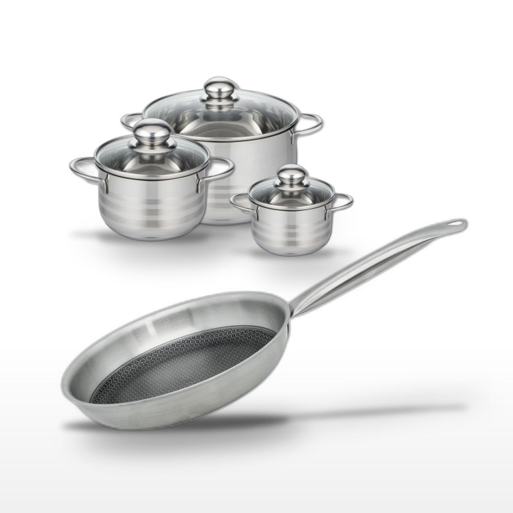 Batterie de cuisine Relief Solution en inox - 12/16/20/24 cm - noire