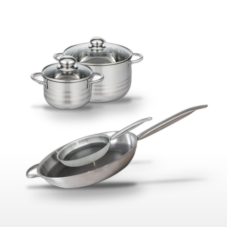 Batterie de cuisine Relief Solution en inox - 16/20 cm - 24/32 cm