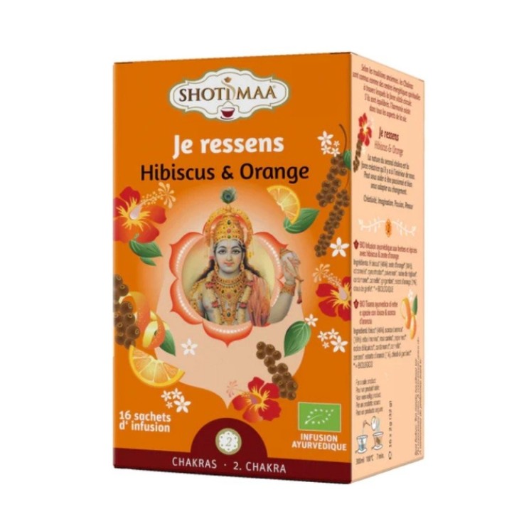Tisane biologique Je ressens, hibiscus et orange, 16 sachets