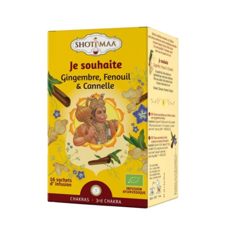 Tisane biologique Je souhaite, gingembre et fenouil, 16 sachets