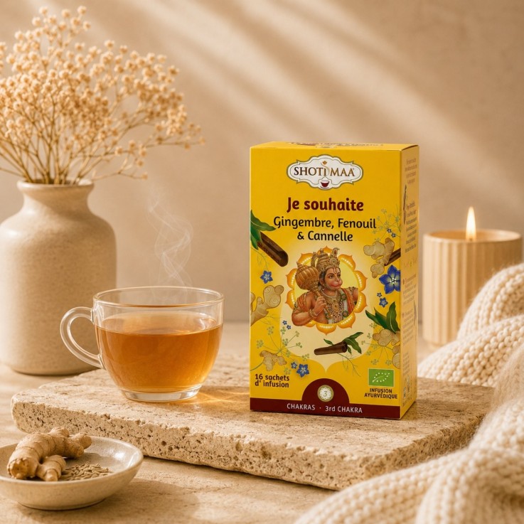 Tisane biologique Je souhaite, gingembre et fenouil, 16 sachets