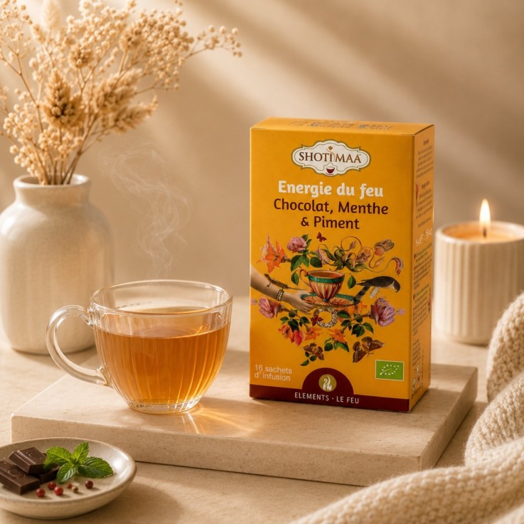 Tisane bio sans caféine Énergie du feu, 16 sachets de 2 g