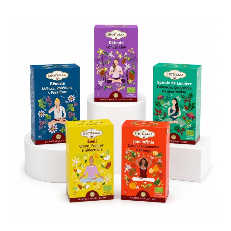 Infusions bio sans caféine Harmonie, pack de 5 boîtes