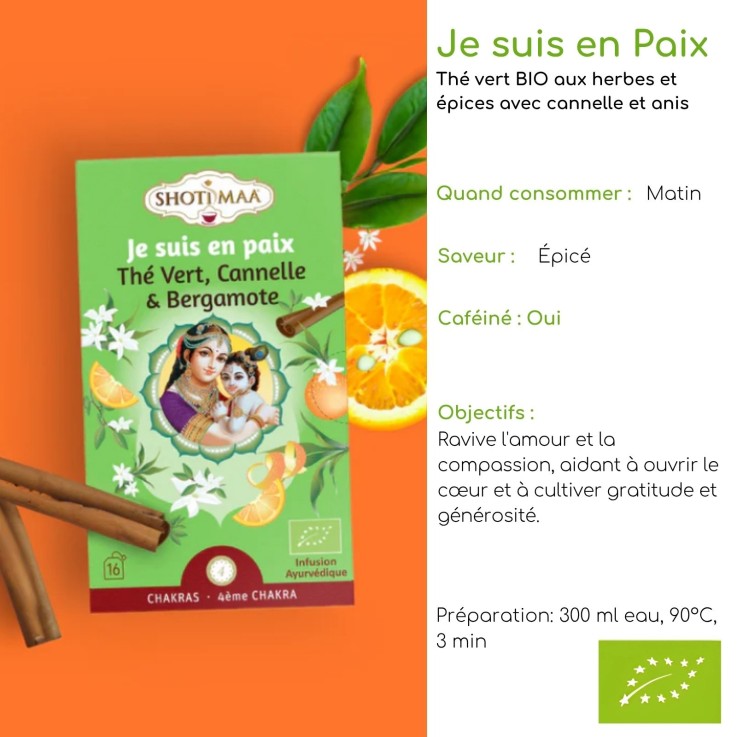 Infusion bio au thé vert et à la bergamote Je suis en paix