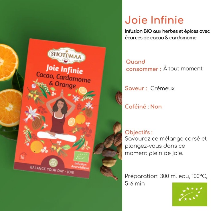 Tisane biologique sans caféine Joie Infinie, 16 sachets de 2 g