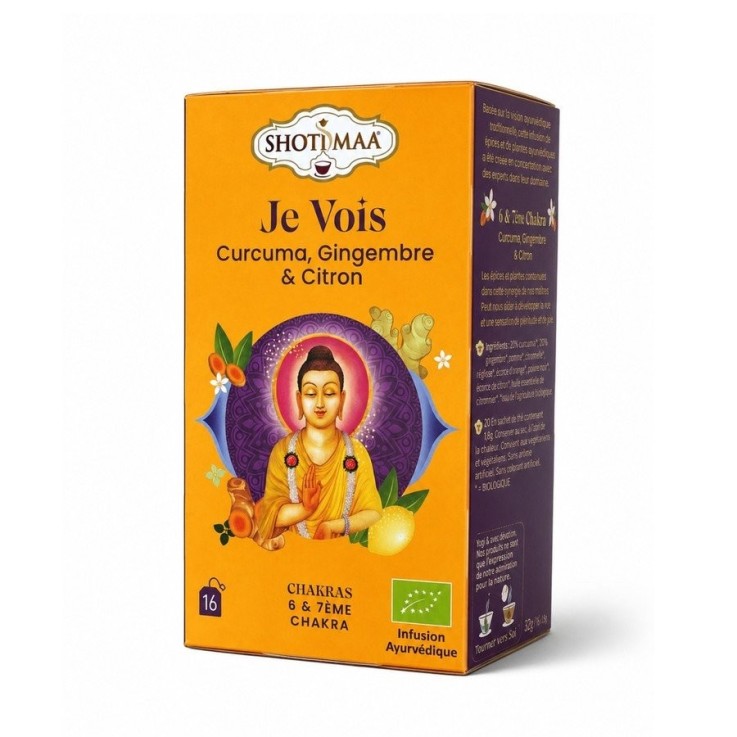 Tisane bio Je vois, curcuma et gingembre, 16 sachets, 32 g