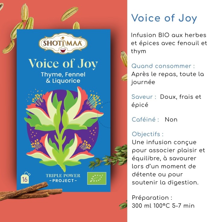 Tisane bio aux notes de réglisse et fenouil Voice of Joy, 32 g