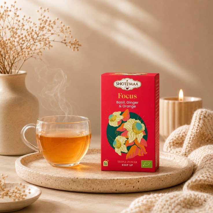 Tisane bio sans caféine Focus, basilic et gingembre, 32 g