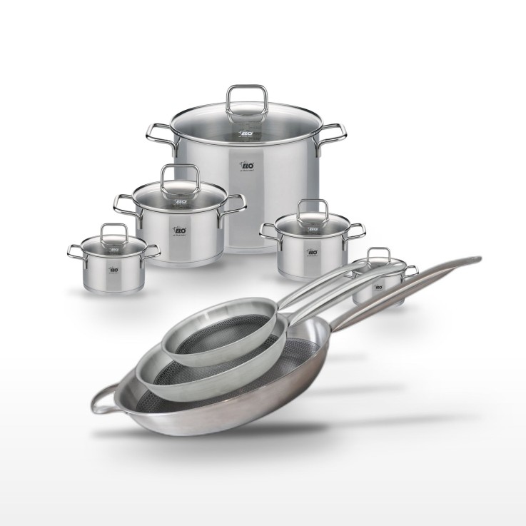 Batterie de cuisine Relief Solution Citrin en inox - 24/28 cm et 12/14/16/20/26 cm