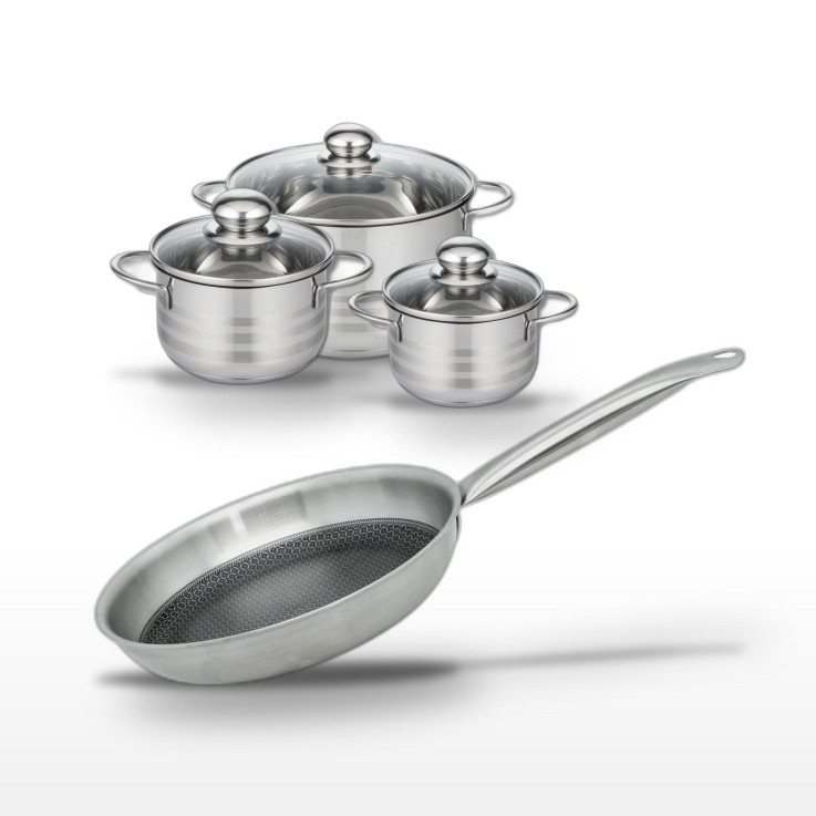 Batterie de cuisine Relief Solution en inox - 14, 16, 24 et 28 cm - noire