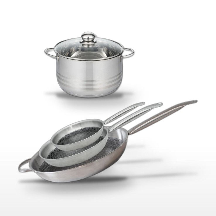 Batterie de cuisine Relief Solution en inox - 4 pièces - noire