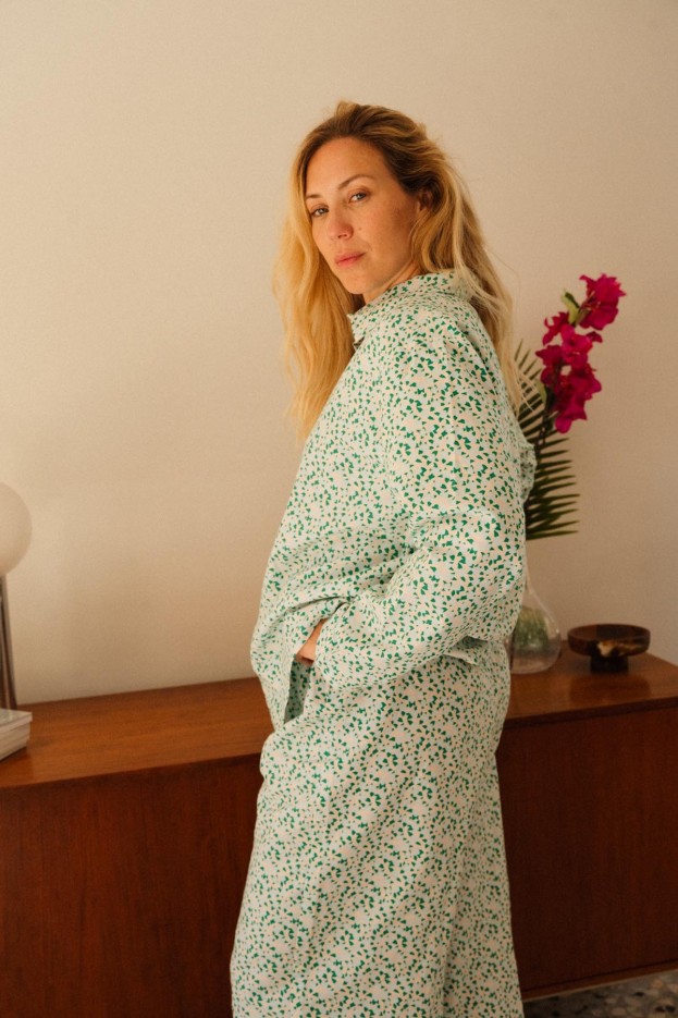 Pyjama long - bleu clair - imprimé mini fleurs - coton biologique