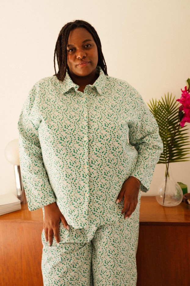 Pyjama long - bleu clair - imprimé mini fleurs - coton biologique